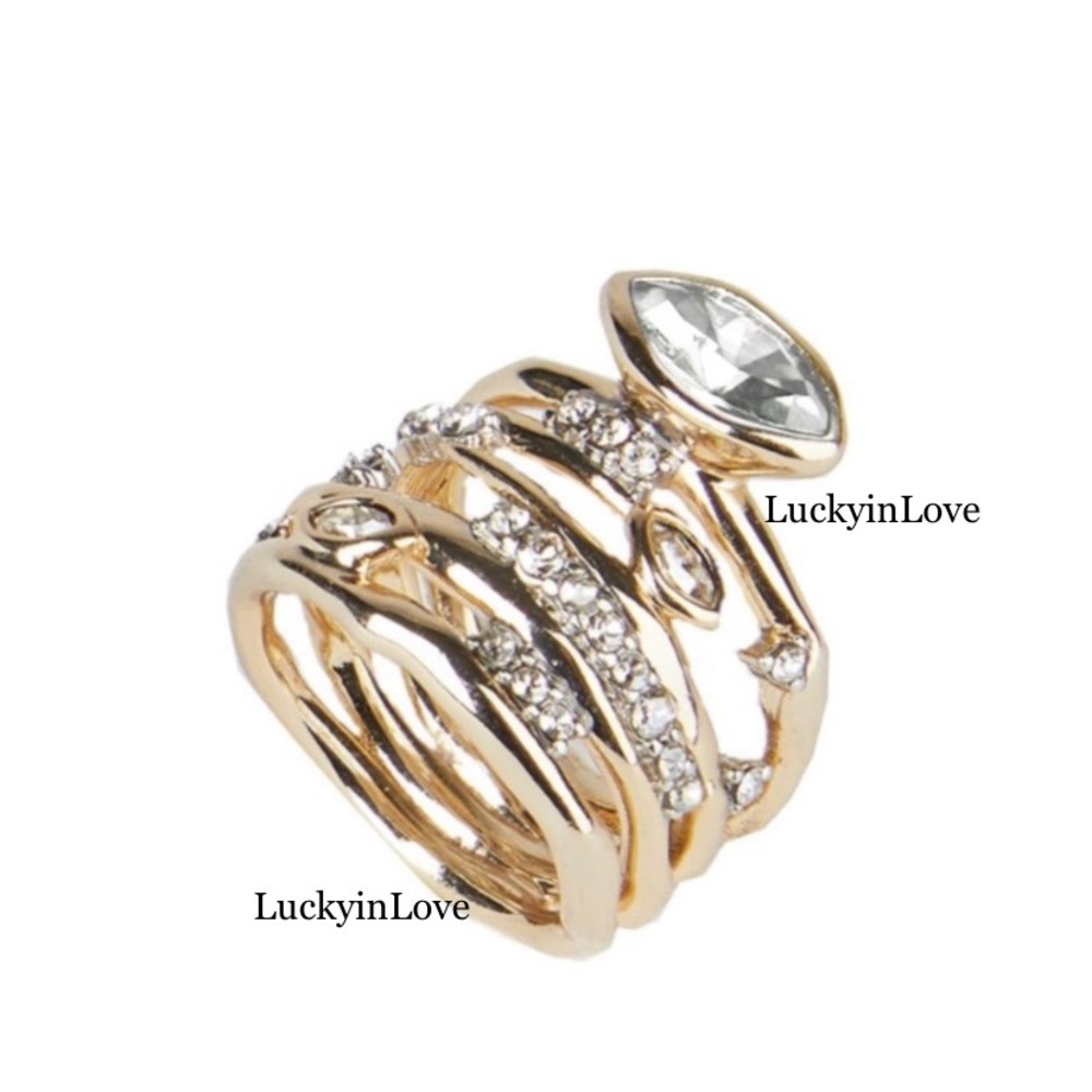 ALEXIS BITTAR • New Thorny Layered Navette Crystal Burst Gold Ring Size 7 - Picture 1 of 9